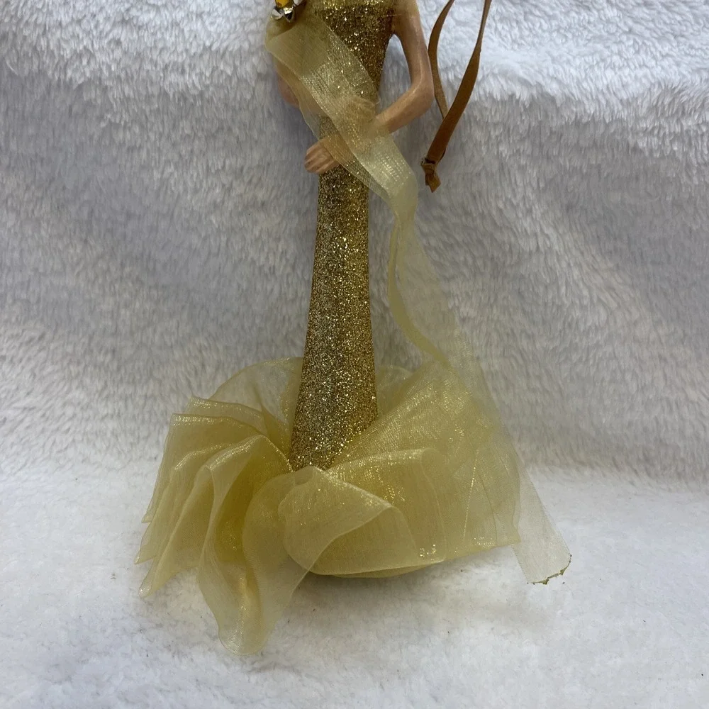 Gold Glitter Dress Figurine Woman Ornament Hat Elegant‎ Sparkle Holiday Decor